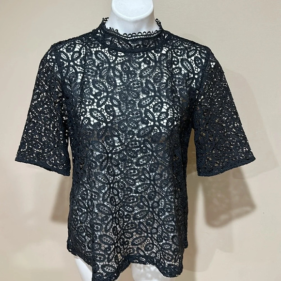 Loft lace ,sheer ,turtleneck women tops, - Picture 2 of 9